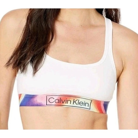NEW Calvin Klein Plus Modern Cotton Unlined Bralette White Rainbow Sz 1X NWT - Picture 1 of 8
